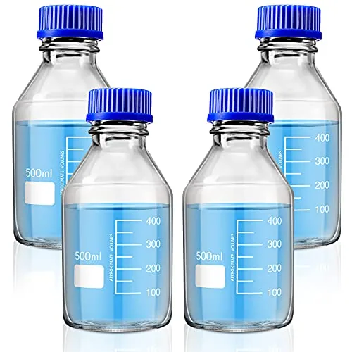Glass Round Media Storage Bottles, 500 ml, pack of 4, blue