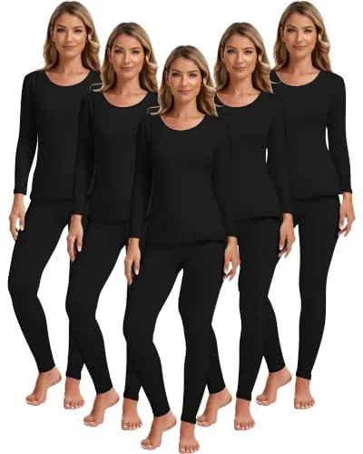 Thermal Underwear Fleece Lined Winter, pack of 5 sets, black